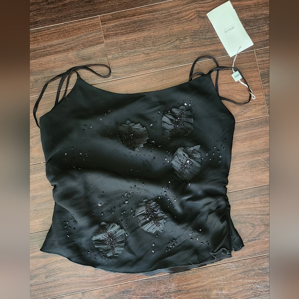 NWT ARMANI SMH80R black beaded top Size 10